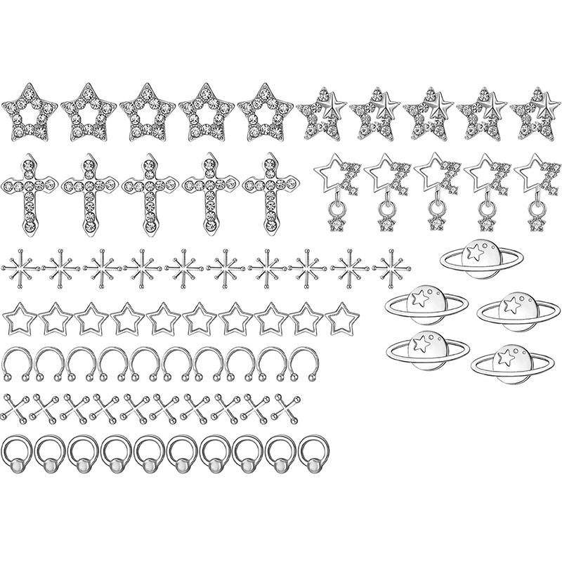 

WTEMPO Nail Art Decorations Kit Punk Style Silver Star Planet Cross Designs Nail Art Decor Accessories DIY Craft Making Supplies 75pcs серебряный