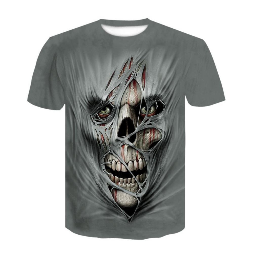Terror Skull 3D Digital Printed Men's Fashion Trend Round Neck Short Sleeved T-shirt
