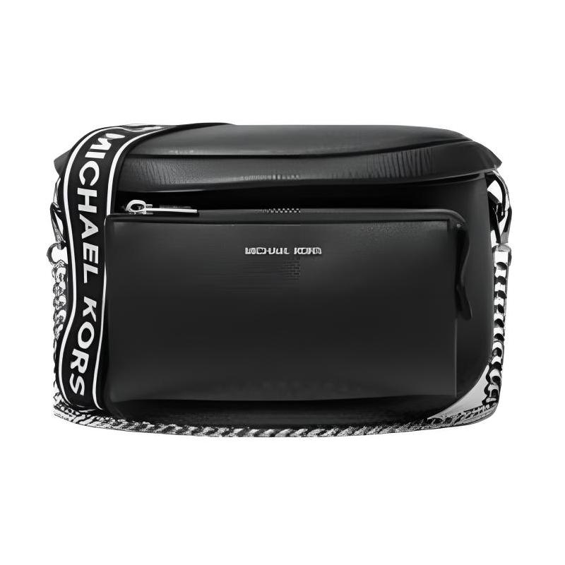 MICHAEL KORS Slater Silver Letter Logo PU Shoulder Bag Medium Women s Black чёрный