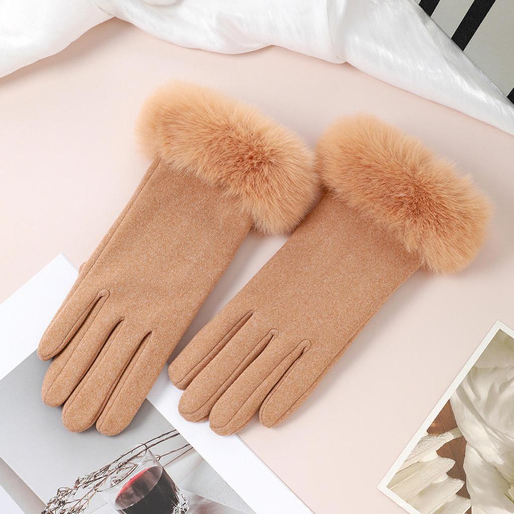 Wrist Big Hairy Solid Fashion Elegant Women's Winter Keep Warm Touch Screen Gloves Not Bloated Outdoor Cycling Windproof