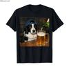 Border Collie Drinking Beer Funny Dog Meme Tshirt for Unisex Women  Cotton T Shirts Short Sleeve Tops P