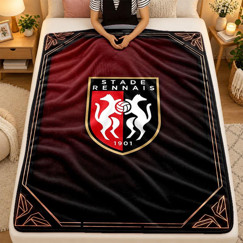 Flannel BlanketStade Rennais FC Warm Soft Throw Blanket for Indoor Sofa Bed Living Room Use