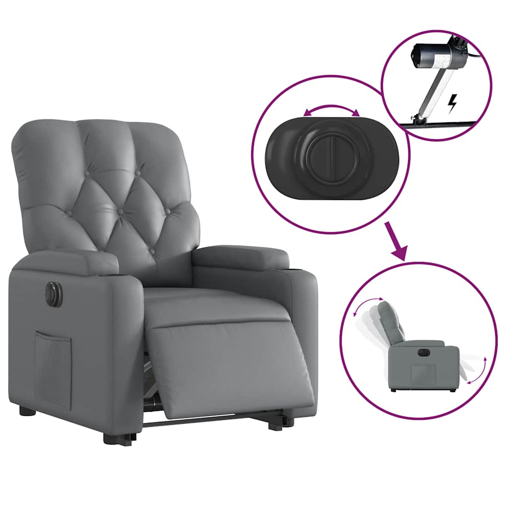 Vidaxl Reclining Chair with Electric Tilting Function, Grey, Eco-Leather