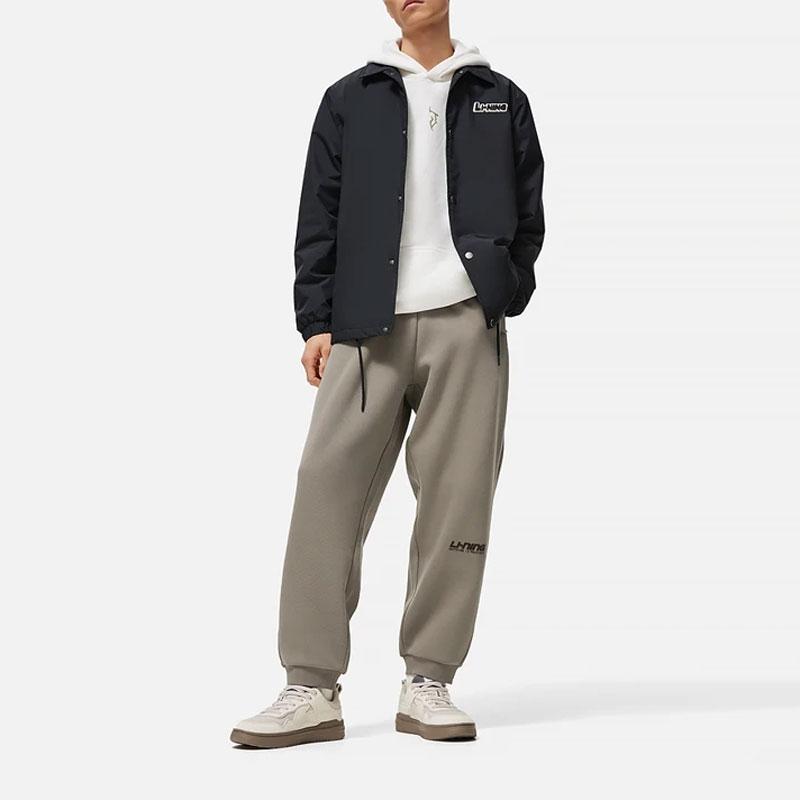 Li Ning Sports Lifestyle Series Solid Color Cuffed Fleece Knit Sweatpants Men Bottoms Brown AKLTB13-3