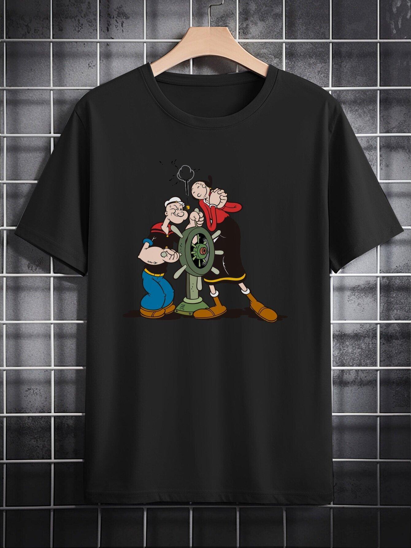 Casual Round Neck T-shirt Featuring a Popeye Print S