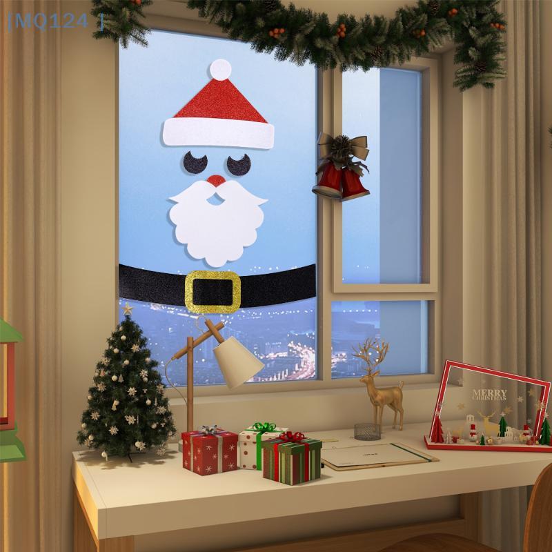 Christmas Door Window Stickers Felt Cloth Cartoon Snowman Santa Claus Elk Wall Sticker For Winter Xmas New Year Decoration Decal