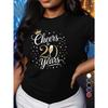 European Sizes Women'S 20th Anniversary Champagne Crown & Cheers To 20 Years Golden Lettering T-Shirt Comfort Fit Short Sleeve Casual Round
