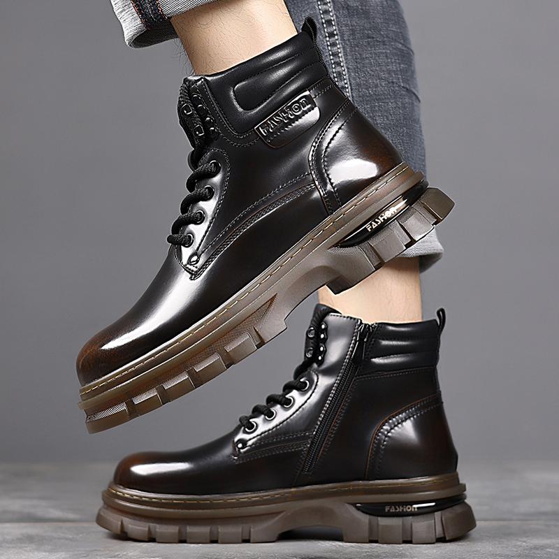 Fashion Lace-Up Walking Botas 2024 New Men's Leather High Top Sneakers Fashion Man Winter Basic Boots Non-Slip Outdoor Motocross Boots