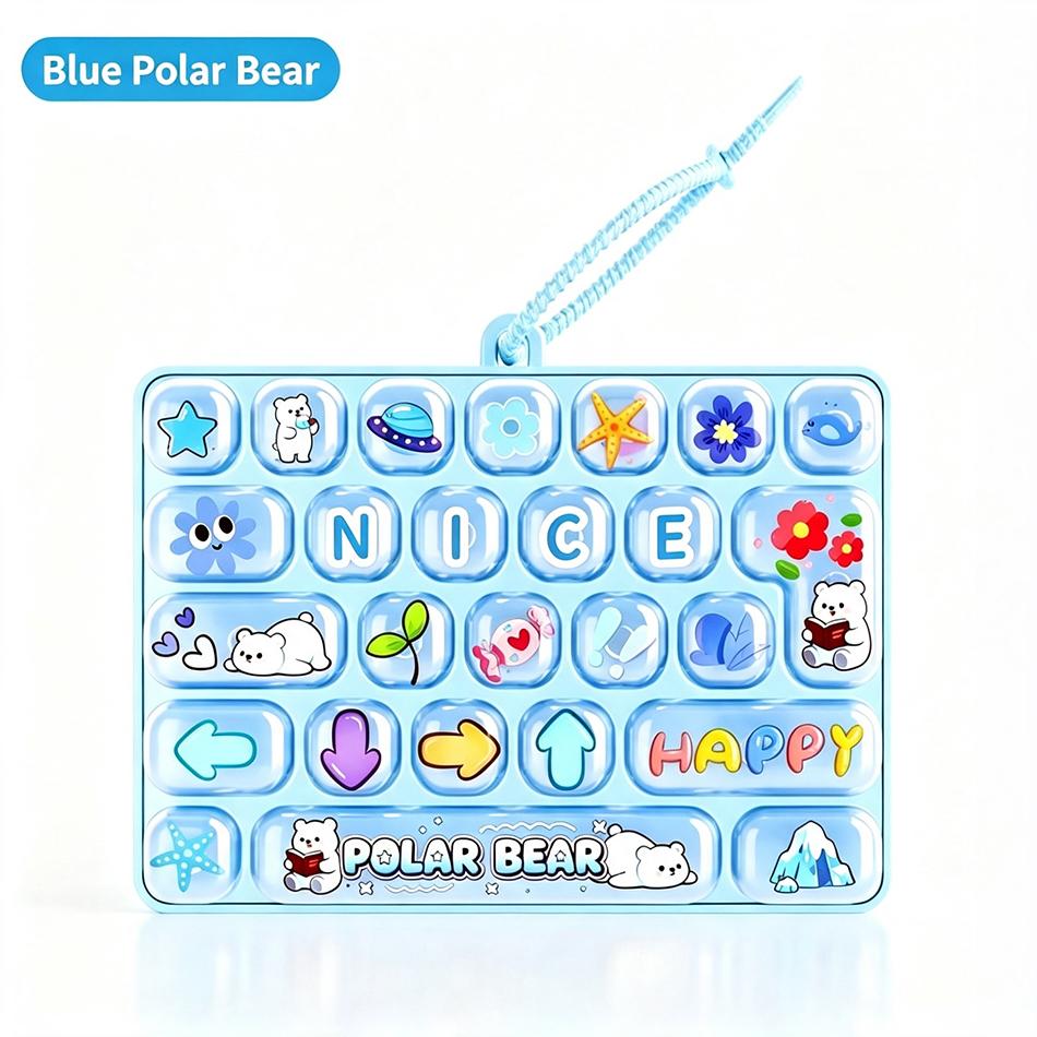Candy Color 26 Key Fidget Keyboard Keychain Cartoon Animal Stress Relief Keycap Clicker Hand Relax Toy Bag Pendant Party Favor