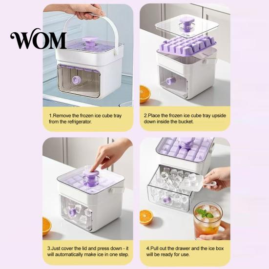Odor Resistant Ice Tray 2-In-1 Tray, Maker And Storage Bin Set, Large Capacity 25-Cell Portable Box One-Click Easy Release Cube Maker, for Camping