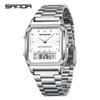 Sanda Retro Business Men's Electronic Watch with Steel Band - Trendy, Thin, and Fashionable.