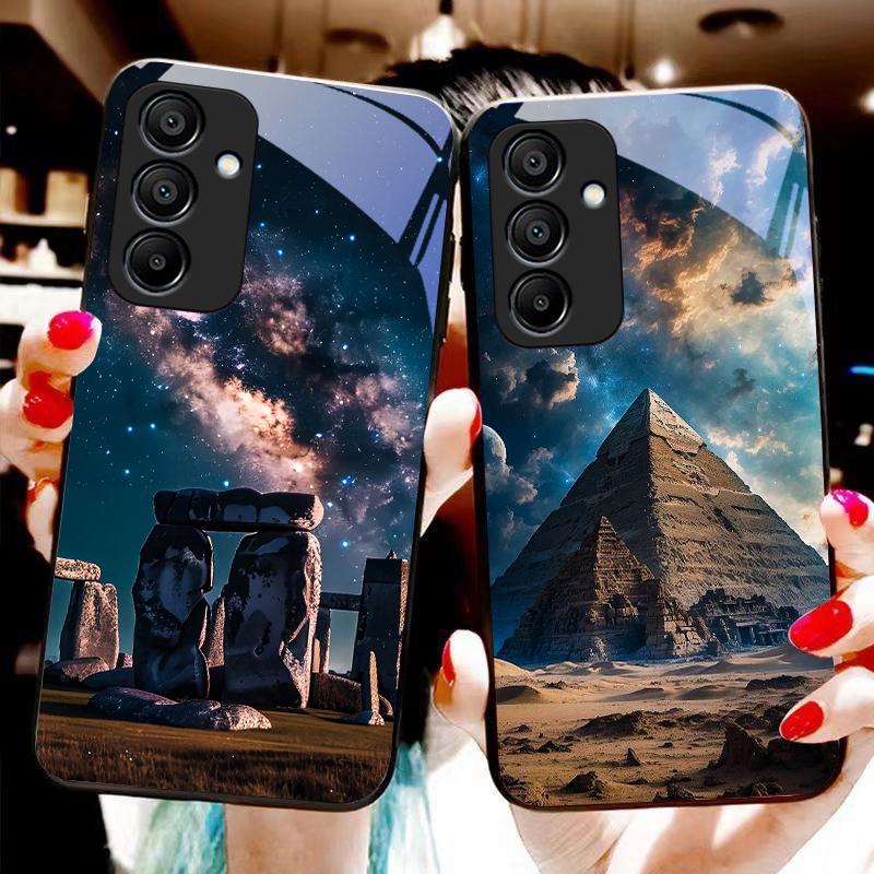 Pyramide Sternenhimmel Für Samsung Galaxy A15 5G 54 4G 51 50 24 35 90 71 12 51 53 52S 80 22 34 Schwarz Gehärtetes Glas Handyhülle