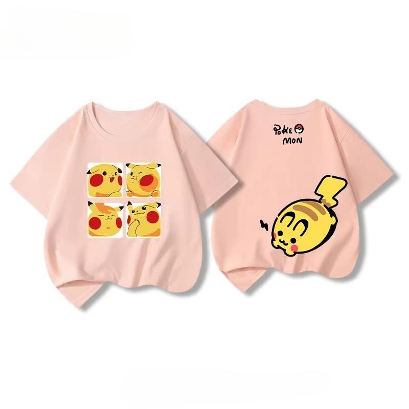 Potdemiel Summer New Pikachu Print Children's Cotton T-Shirt, Boys and Girls, Comfortable and Breathable Children's T-Shirt