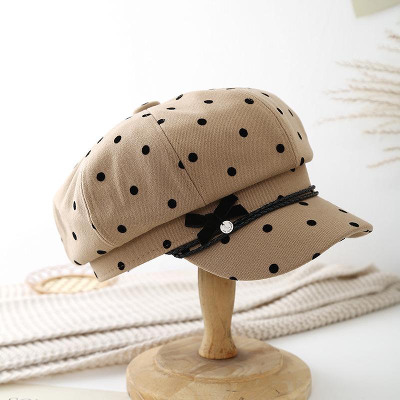 Spring and Autumn Polka Dot Newsboy Hat Female Foreign Temperament Cap Internet Celebrity Beret Small Octagonal Hat
