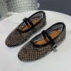Hollow and breathable full diamond Mary Jane shoes for women's 2025 summer new temperament French flat soft sole with skirt light mouth single shoes