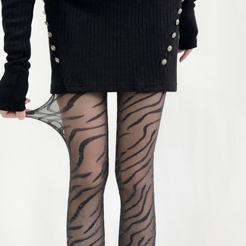 Nieregularne Paski Damskie Rajstopy Seksowne Wzór Zebra Damska Moda Rajstopy Oddychająca Siatka Letni Dół Długie Skarpety Bielizna