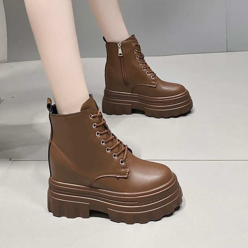 Martin Boots Women's Muffin Small Chelsea Short Boots Versatile Thick Sole Inner Height Increase British Style Thin Spring and Autumn Single Boots