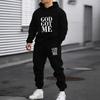 Unisex Trendy Letter Fleece Sweatshirt Set - Long Sleeve, Hooded, for Autumn & Winter
