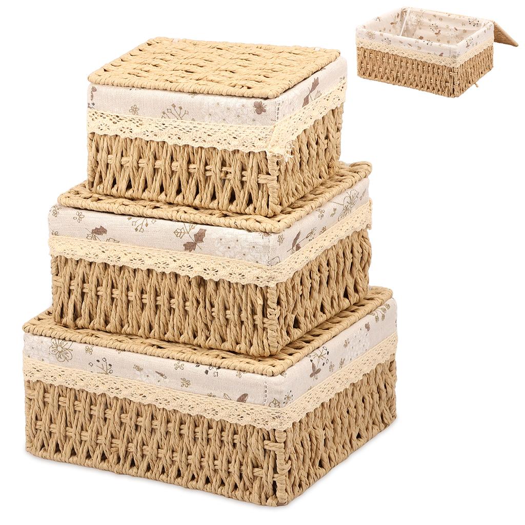 3Pcs Rattan Storage Basket Household Clothes Toy Storage Box for Living Room Table Sundries Organizers Basket