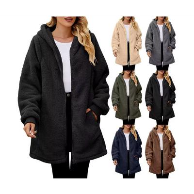 Causal Hooded Coats Women's Fleece Jackets Soft Heavy Fuzzy Sherpa Hoodies Outwear Warm Fluffy Overcoat