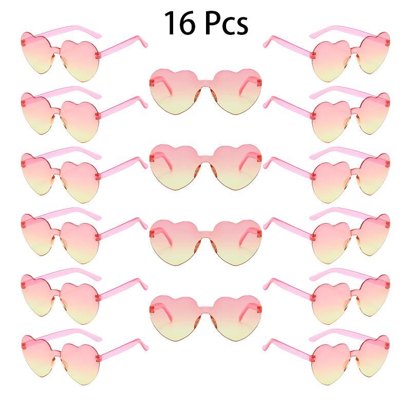 16 Pcs Per Set Rimless Heart Shaped Sunglasses Women New Cute Fashion Beach Holiday Shades Trendy Multi-color Rave Sun Glasses