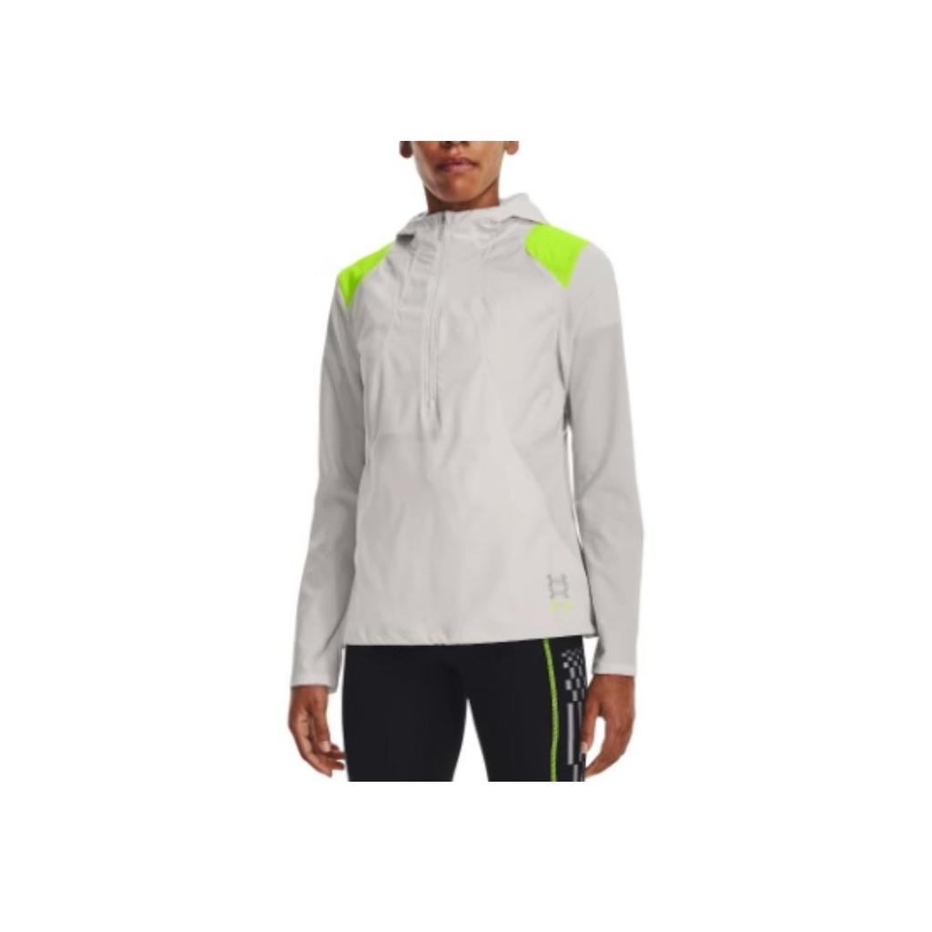 Under Armour Color Block Half Zip Hooded Running Jacket Women Jackets Gray 1376815-006