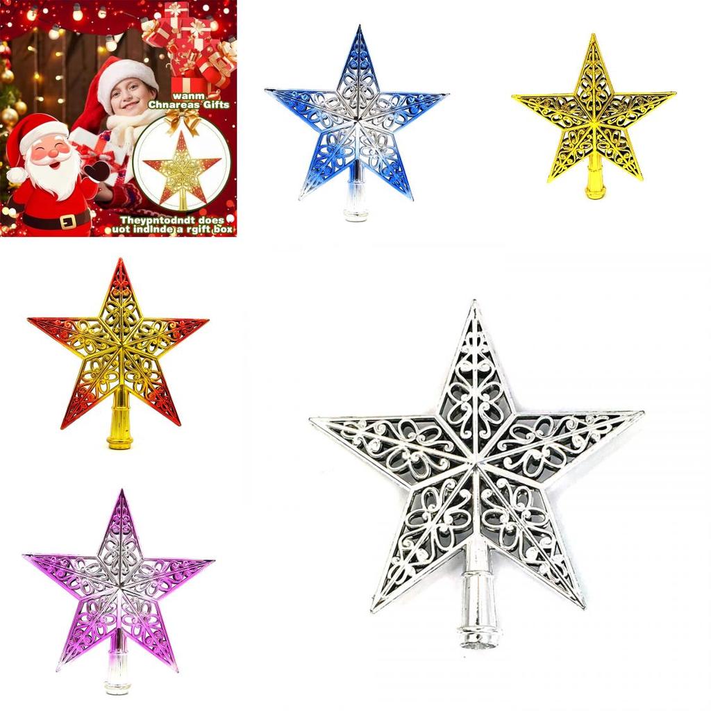 Vackert Tillverkad Ihålig Julgranstoppstjärna i Lyxig Guld Röd Och Silver Blå