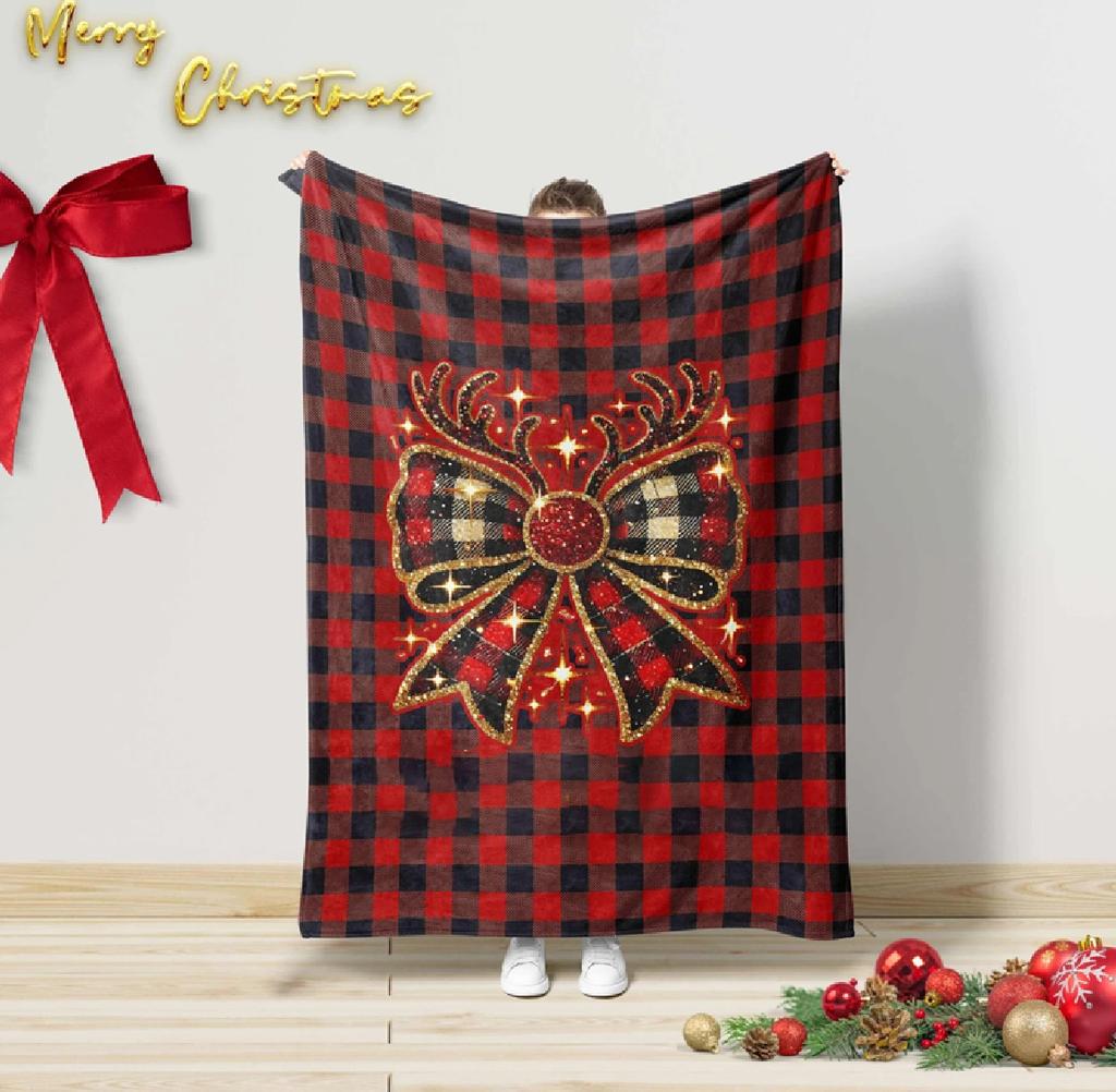 Candy Cane Poinsettia Christmas Blanket Red Floral Holiday Throw Blanket Cozy Xmas Blanket Gift for Mom Candy Blanket For Kids
