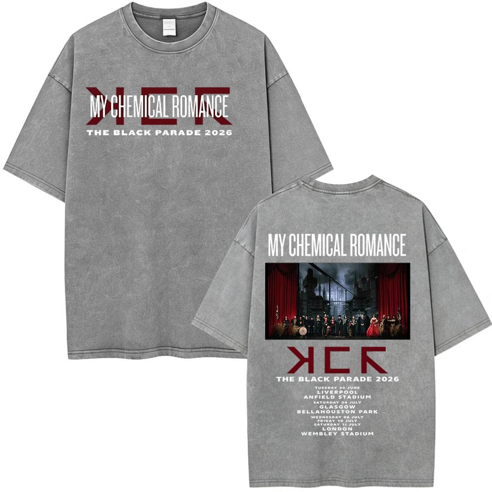 Rock Band My Chemical Romance Washed Tshirt The Black Parade Tour Merch Fans Gifts Tshirts Mens Clothing Punk T Shirts