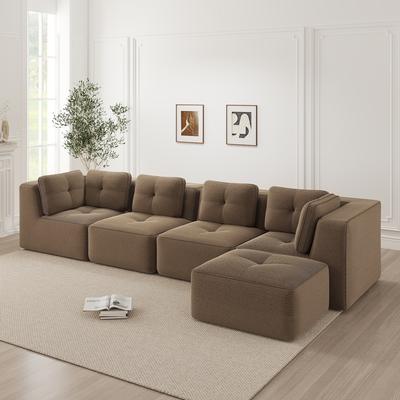 Modular Living Room Sofa Without Frame, Four-seater with Deep Seat, Soft Cushions and Corduroy Cover, No Assembly Required with Non-slip Design, Brown