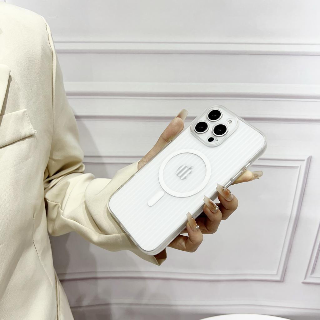 Suitcase Suitable for Apple 16 Mobile Phone Case Corrugated Matte Magnetic Suction IPhone 15 Transparent Sperm Hole PC Protective Case 12