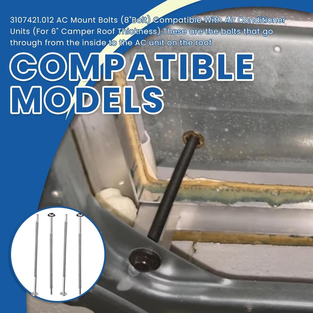 4Pcs 3107421.012 AC Mount Bolts (8" Bolt) Compatible with Air Conditioner Units (for 6" Camper Roof Thickness)