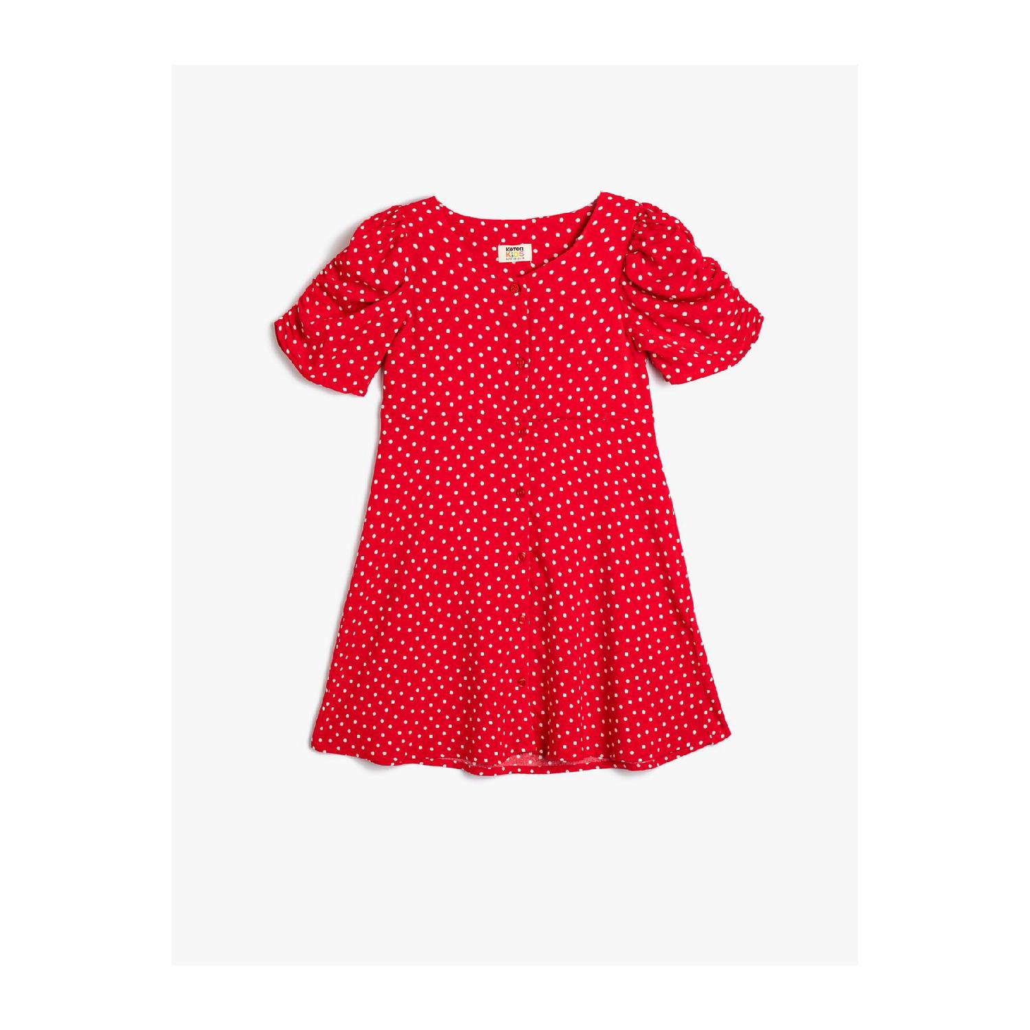 

Polka Dot Dress Balloon Sleeves Button Closure Viscose Fabric 5-6 Yaş