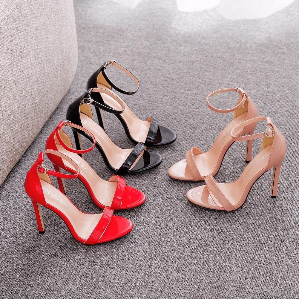 Fashion Womens Shoes Luxury High Heels Summer Crystal Queen Sexy Black Women Dress Sandals Fashion 11CM Spike High Heel Lady Party Shoes