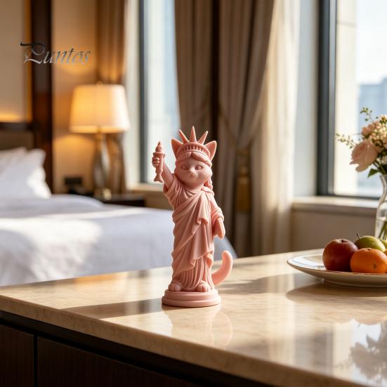 Modern Minimalist Room Decor 3D Printed Cat Statue, Mini Liberty Figurine with Fish, Artistic Creative Gifts for Lovers Animal Ornament Bookshelf