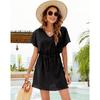 QICED Fashion Summer Spring Solid Color Print Short Sleeve V-Neck Casual Dresses