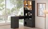 Corner desk with shelf and LED display cabinet 120×80×180 cm - desk with cable grommet, 3 drawers, 2 doors, open compartments