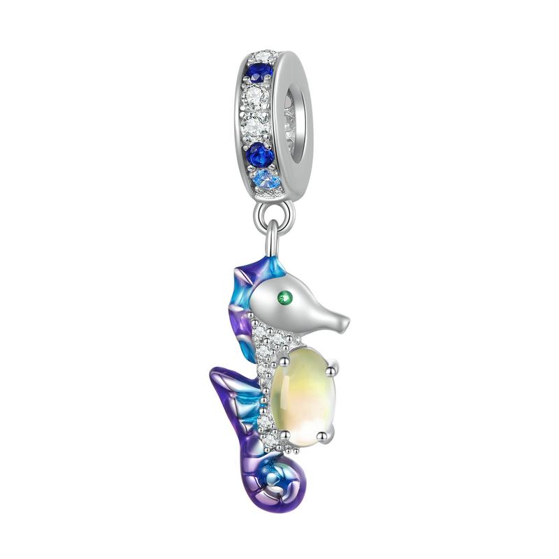 BAMOER 925 Silver Dreamy Oecan Series Dazzling Crab Beads Seahorse Pendant Charms for Women Bracelet and Necklace DIY