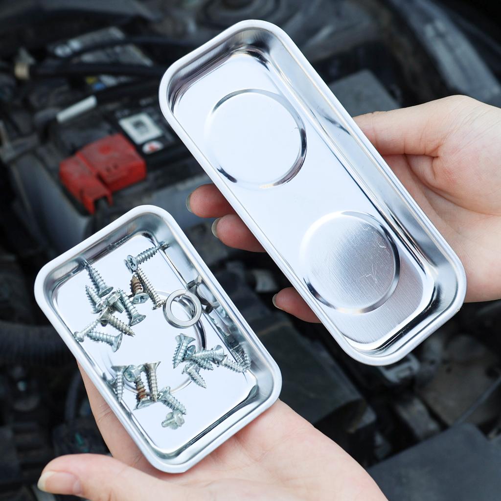 Square Round Magnetic Trays Holder Stainless Steel Magnetic Parts Storage Bowl Bolts Screw Tray Metal Tool Organizer Plate
