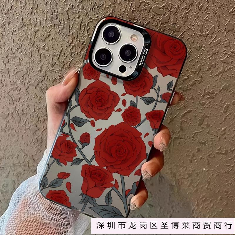 Red rose flower is suitable for Apple 16 mobile phone case iPhone13/14/15 advanced sense 16promax anti-drop 11P