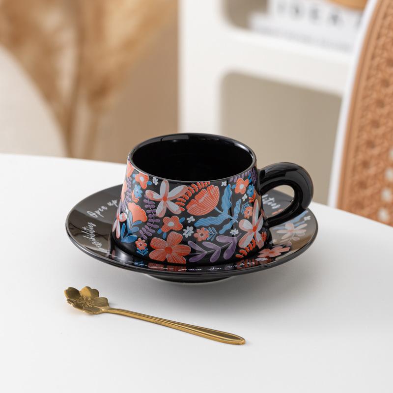 Linglong Flower Coffee Cup Saucer Set High Value Ceramic Mug Original Watercolor Fashion Ceramic Coffee Cup Saucer