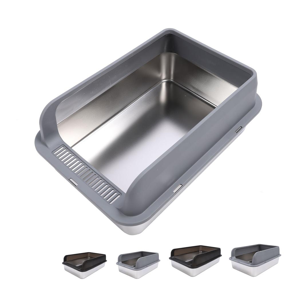 Stainless Steel Litter Box Anti Splashing Odorless Easy To Clean High Sides Semi Enclosed Cat Litter
