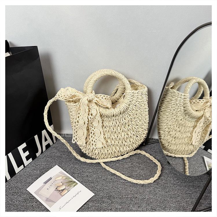 

Chinese-Style Hand-Woven Beach Straw Crossbody Bag for Women 2026 бежевый