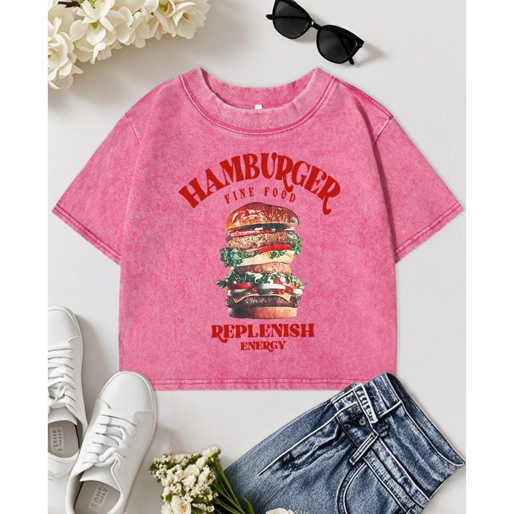 

Гамбургер Изысканная Еда Восстановить Энергию Принт Женская Выстиранная Футболка Летняя Мода Футболка с Коротким Рукавом Хлопок Приталенный Y2K Топы XL