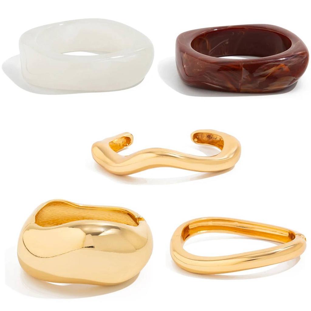 Ingemark 5 Styles Exaggerated Thick Resin Acrylic Wide Bangles for Women New Trend Goth Irregular Chunky Arm Bracelets Jewelry