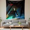 White Hair Cyberpunk Man Tapestry Wall Hanging, Rainy Neon City Silhouette Art, Futuristic Wall Decor for Bedroom Living Room Dorm