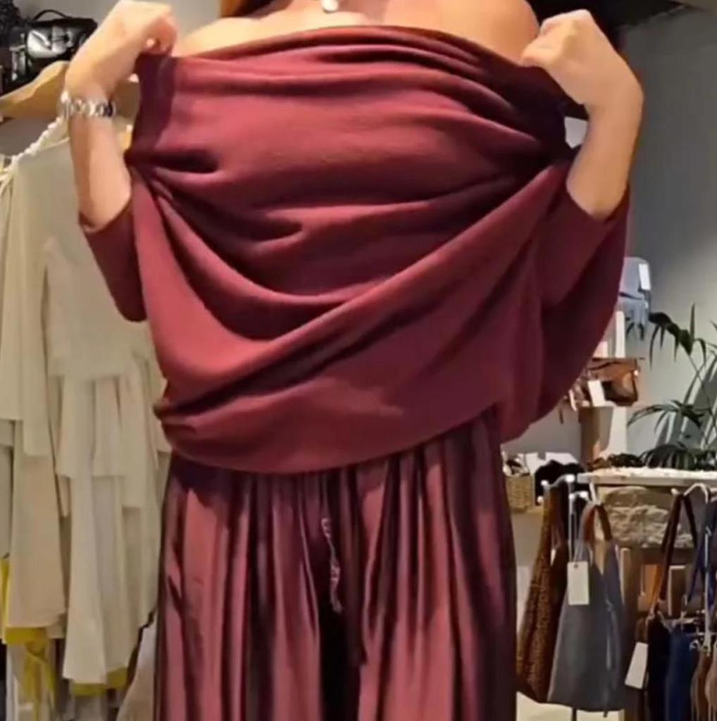 Elegant Off-the-Shoulder Top and Satin Wide-Leg Pants Two-Piece Set 2025
