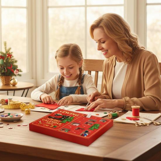 2025 Sy-adventskalender Håndverkssøm Gaveeske med 2D Akryl Syverktøy Knapper Tråder Ornamenter 24-dagers Jule Nedtelling Helligdag