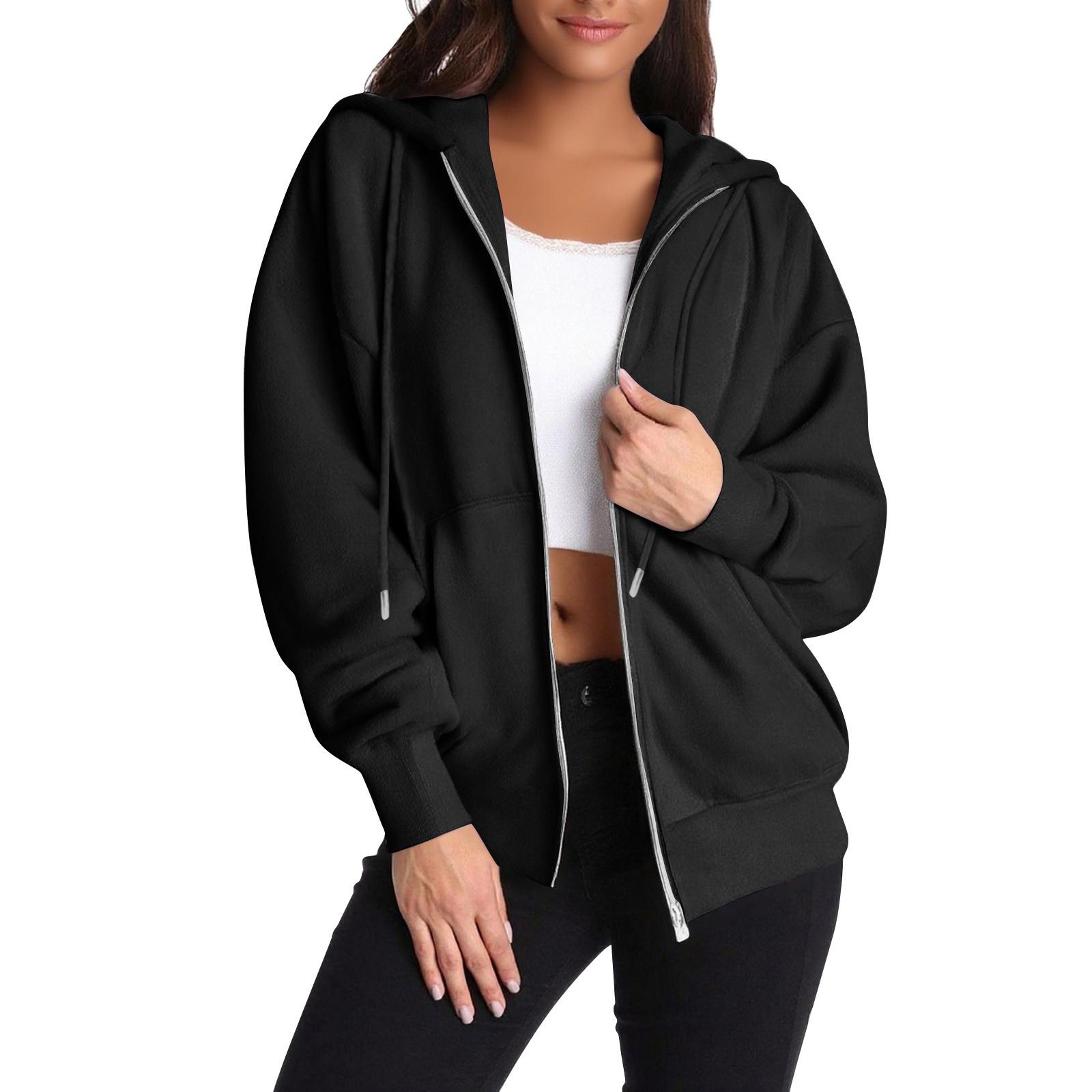 

Women s Zipper Hoodie Long Sleeve Sports Jacket Pocket Clothing Fashion Apparel S чёрный