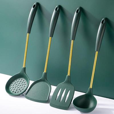 Set Spatulă și Polonic din Silicon Rezistent la Căldură cu Oțel Inoxidabil 304